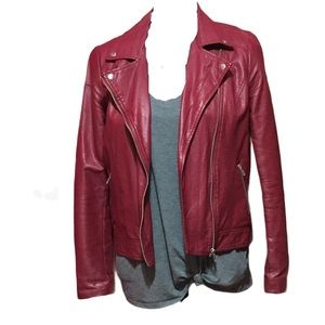 Forever 21 Red Faux Leather Moto Jacket